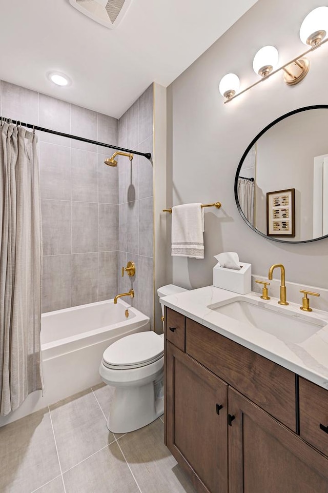 12830 Marble St Unit 25A, Lemont, IL 60439 - full bathroom with vanity, shower / tub combo, and tile patterned flooring