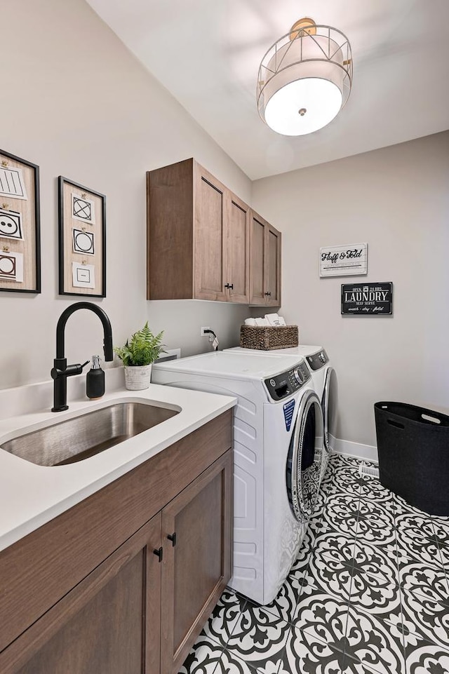 12830 Marble St Unit 25A, Lemont, IL 60439 - laundry room featuring cabinet space, washer and dryer, and light tile patterned flooring
