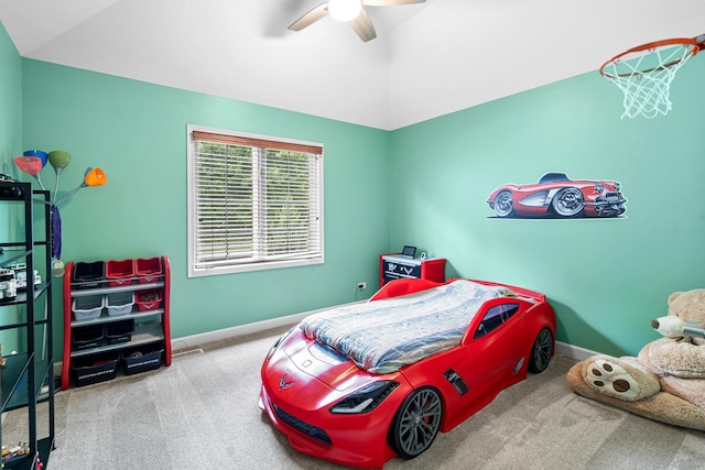 11646 Liberty Ln, Plainfield, IL 60585 - carpeted bedroom featuring vaulted ceiling and a ceiling fan