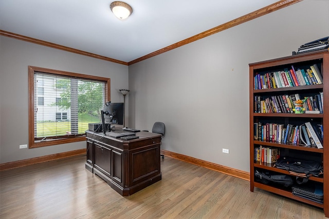 5327 Bamboo Ln, Naperville, IL 60564 - office featuring crown molding and light wood-style flooring