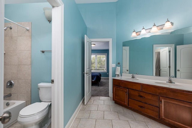 5327 Bamboo Ln, Naperville, IL 60564 - full bath featuring double vanity, bathtub / shower combination, ensuite bath, and tile patterned floors