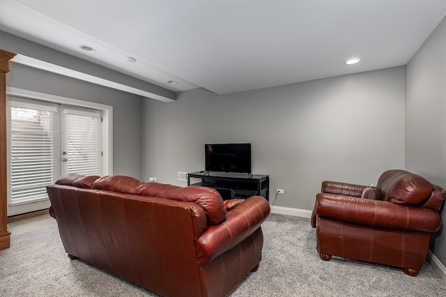 5327 Bamboo Ln, Naperville, IL 60564 - living area featuring light colored carpet, recessed lighting, and ornate columns