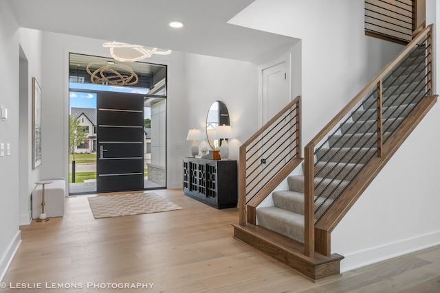 20 Pinnacle Ct, Naperville, IL 60565 - entrance foyer featuring stairs, a chandelier, wood finished floors, and recessed lighting