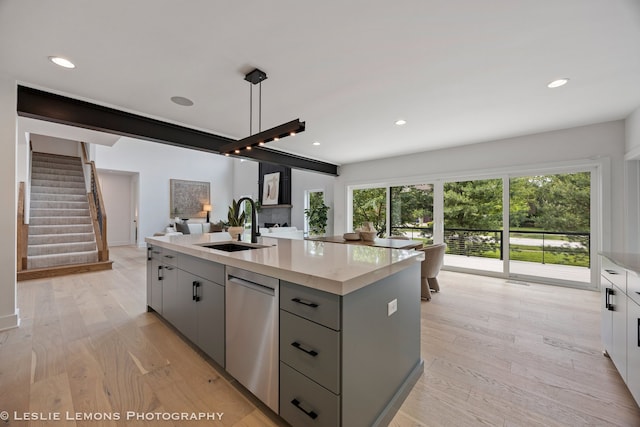 20 Pinnacle Ct, Naperville, IL 60565 - kitchen featuring stainless steel dishwasher, open floor plan, an island with sink, plenty of natural light, and recessed lighting