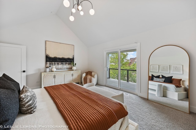 20 Pinnacle Ct, Naperville, IL 60565 - bedroom with access to outside, carpet flooring, and high vaulted ceiling