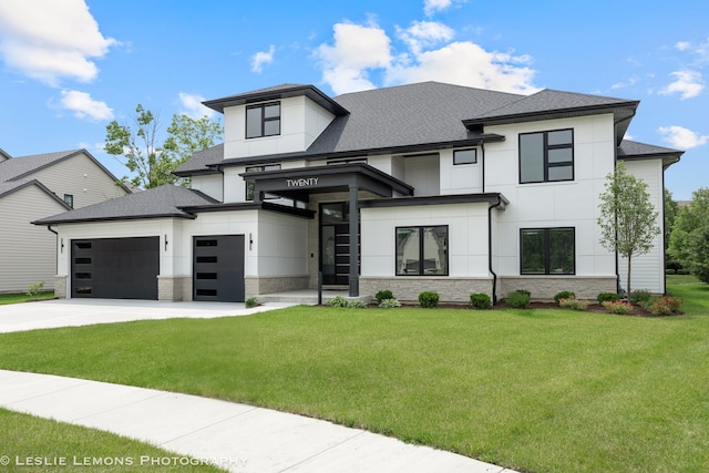 20 Pinnacle Ct, Naperville, IL 60565 - modern home with a shingled roof, an attached garage, a front yard, and concrete driveway