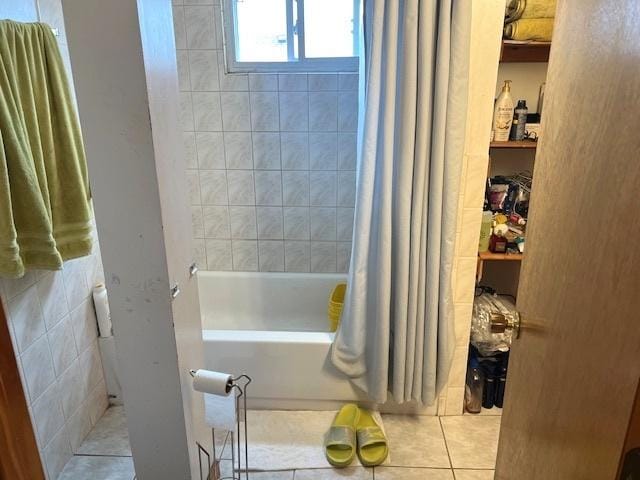 5536 S Albany Ave, Chicago, IL 60629 - full bathroom with shower / tub combo with curtain and tile patterned floors