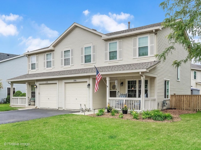 308 Ramsey Dr, Romeoville, IL 60446 - multi unit property featuring a porch, driveway, a garage, and roof with shingles