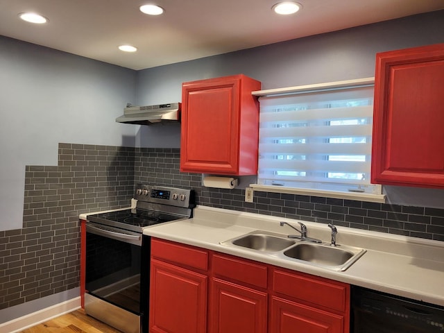 36441 N James Ct, Lake Villa, IL 60046 - kitchen with stainless steel electric range oven, ventilation hood, dishwasher, light countertops, and recessed lighting