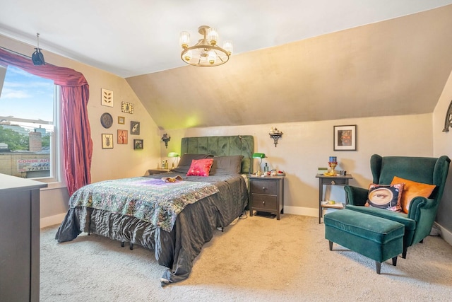 4025 W 24th St, Chicago, IL 60623 - bedroom featuring carpet, lofted ceiling, and a chandelier