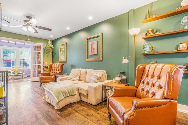 4025 W 24th St, Chicago, IL 60623 - living room featuring ceiling fan, wood finished floors, and recessed lighting