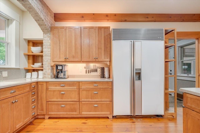 2 Timber Ridge Ln, Mansfield, IL 61854 - kitchen featuring paneled refrigerator, light countertops, light wood finished floors, and open shelves