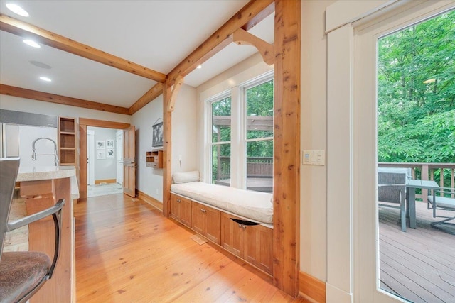 2 Timber Ridge Ln, Mansfield, IL 61854 - corridor with beamed ceiling, light wood-style flooring, and recessed lighting