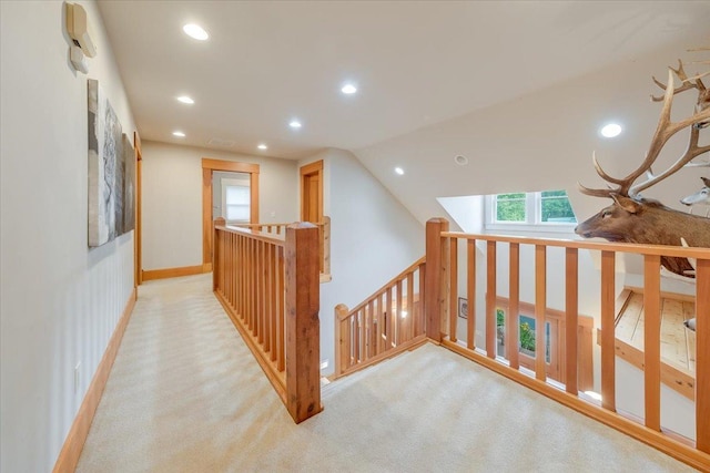 2 Timber Ridge Ln, Mansfield, IL 61854 - corridor featuring recessed lighting, an upstairs landing, light carpet, and vaulted ceiling