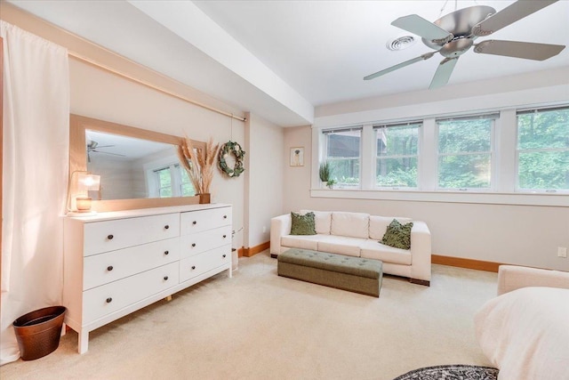 2 Timber Ridge Ln, Mansfield, IL 61854 - living area with light colored carpet, healthy amount of natural light, and ceiling fan