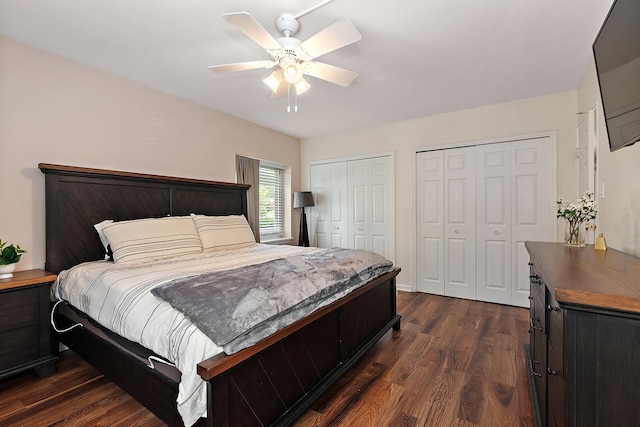 2648 Central Dr Unit Gn, Flossmoor, IL 60422 - bedroom featuring multiple closets, dark wood finished floors, and a ceiling fan