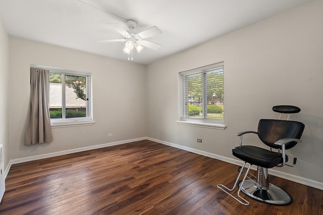 2648 Central Dr Unit Gn, Flossmoor, IL 60422 - living area featuring plenty of natural light, dark wood-style floors, and a ceiling fan