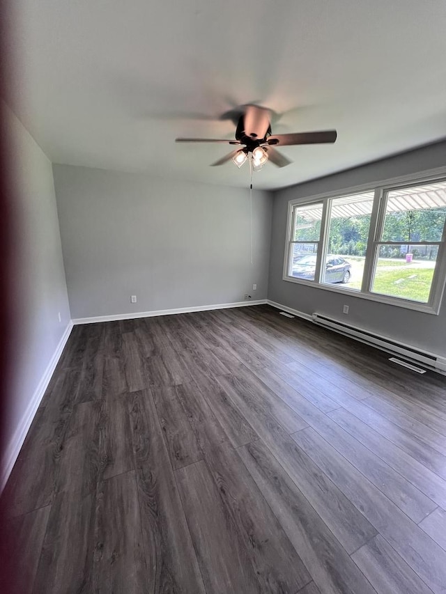 6643 S 13370e Rd, Pembroke Twp, IL 60958 - spare room featuring ceiling fan, dark wood-style flooring, and baseboard heating