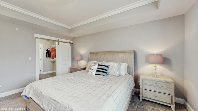 14948 S Preserve Dr, Lockport, IL 60441 - bedroom with carpet flooring, ornamental molding, a barn door, and a spacious closet