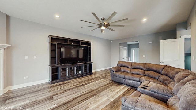 14948 S Preserve Dr, Lockport, IL 60441 - living area featuring ceiling fan, wood finished floors, and recessed lighting