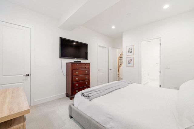 832 W Altgeld St Unit 1, Chicago, IL 60614 - bedroom with light colored carpet, recessed lighting, and connected bathroom