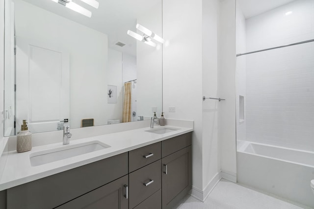 832 W Altgeld St Unit 1, Chicago, IL 60614 - bathroom with double vanity, shower / tub combo, and tile patterned flooring