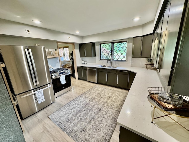 221 Thornbrook Rd, Dekalb, IL 60115 - kitchen with appliances with stainless steel finishes, plenty of natural light, light wood-style floors, light stone countertops, and recessed lighting