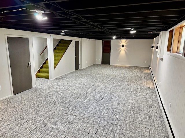 221 Thornbrook Rd, Dekalb, IL 60115 - finished basement featuring carpet flooring, stairway, and baseboard heating