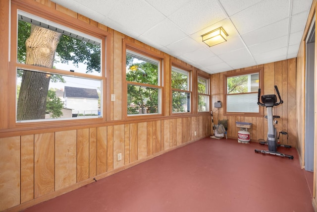 2159 N Nordica Ave, Chicago, IL 60707 - exercise room with wooden walls and a paneled ceiling