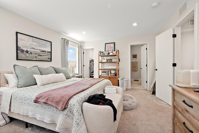 1526 Peachtree Ln, Lockport, IL 60441 - bedroom featuring light carpet, a spacious closet, recessed lighting, connected bathroom, and a closet