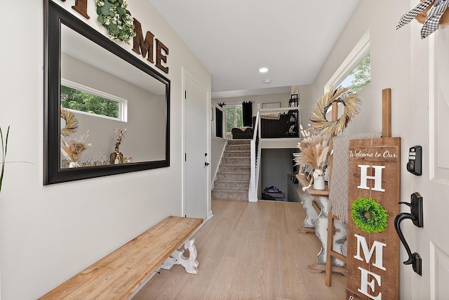 1602 Peachtree Ln, Lockport, IL 60441 - entryway with wood finished floors, plenty of natural light, stairs, and recessed lighting