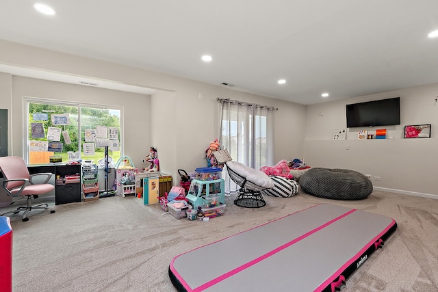 1602 Peachtree Ln, Lockport, IL 60441 - game room featuring carpet floors, healthy amount of natural light, recessed lighting, and a desk