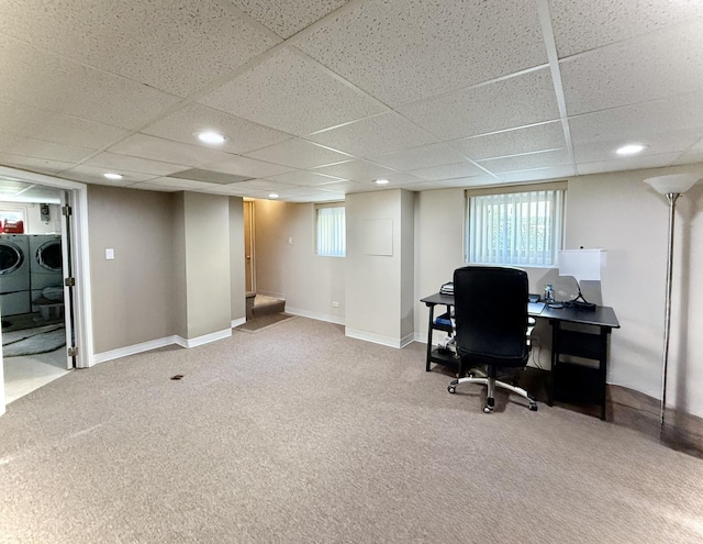 98 Northgate Rd, Riverside, IL 60546 - office with independent washer and dryer, a drop ceiling, carpet, recessed lighting, and healthy amount of natural light