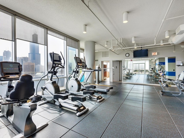 737 W Washington Blvd Unit 3003, Chicago, IL 60661 - exercise room featuring plenty of natural light and a textured ceiling