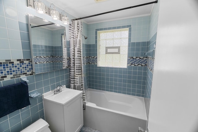 930 S Chatham Ave, Addison, IL 60101 - bathroom featuring vanity, shower / bath combo, and tile walls