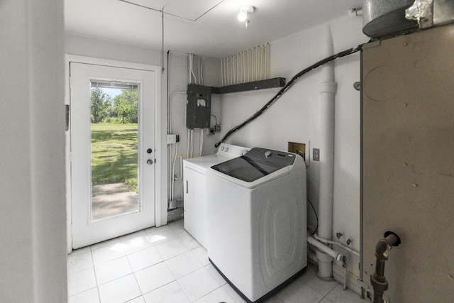 930 S Chatham Ave, Addison, IL 60101 - laundry area featuring washer and clothes dryer, electric panel, and light tile patterned flooring