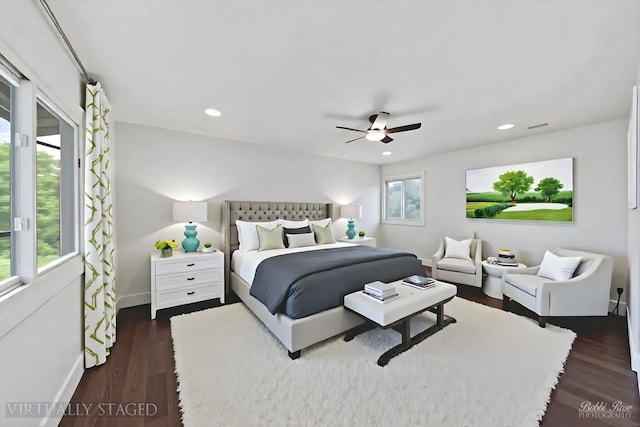 111 Mayberry Ct, Rolling Meadows, IL 60008 - bedroom featuring recessed lighting, dark wood-type flooring, and ceiling fan
