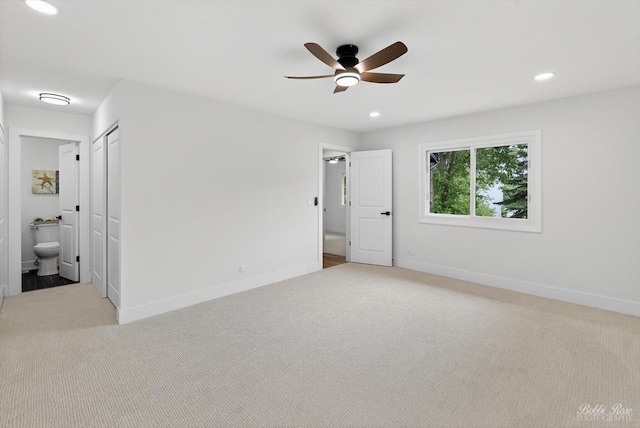 111 Mayberry Ct, Rolling Meadows, IL 60008 - unfurnished bedroom with light colored carpet, recessed lighting, ensuite bathroom, a closet, and ceiling fan