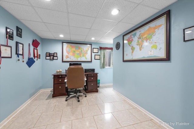 28909 Honeysuckle Ct, Lakemoor, IL 60051 - office space with a paneled ceiling, recessed lighting, and tile patterned flooring
