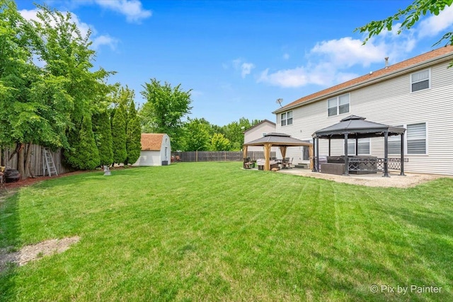28909 Honeysuckle Ct, Lakemoor, IL 60051 - fenced backyard with a gazebo, a storage unit, and a patio