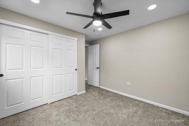 6710 Valley View Rd, Hanover Park, IL 60133 - unfurnished bedroom with carpet flooring, recessed lighting, a closet, and ceiling fan