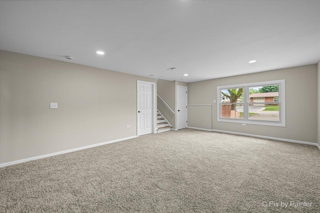6710 Valley View Rd, Hanover Park, IL 60133 - unfurnished room with carpet, recessed lighting, stairway, and a smoke detector