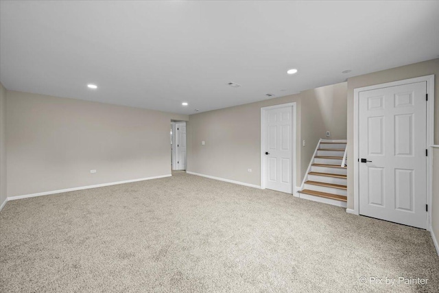 6710 Valley View Rd, Hanover Park, IL 60133 - basement featuring carpet, recessed lighting, and stairway