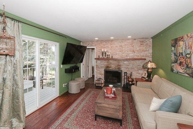 110 Tudor Dr, Barrington, IL 60010 - living room featuring wood finished floors, crown molding, a fireplace, and recessed lighting