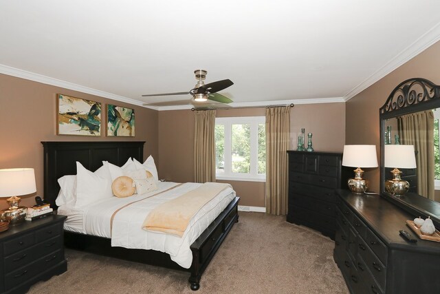 110 Tudor Dr, Barrington, IL 60010 - bedroom with ornamental molding, carpet floors, and ceiling fan