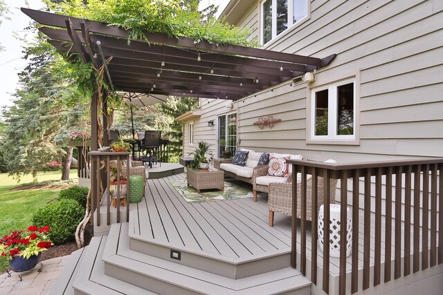 110 Tudor Dr, Barrington, IL 60010 - deck with outdoor lounge area and a pergola