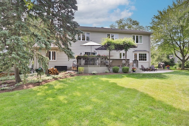 110 Tudor Dr, Barrington, IL 60010 - back of house featuring a lawn, a wooden deck, a patio, and an outdoor fire pit