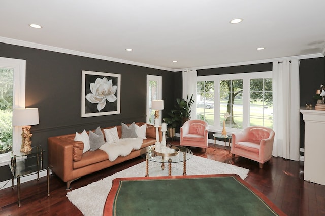 110 Tudor Dr, Barrington, IL 60010 - living room with hardwood / wood-style flooring, crown molding, and recessed lighting