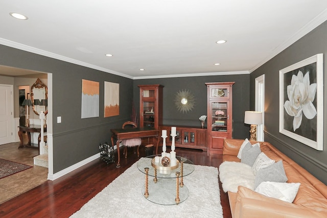 110 Tudor Dr, Barrington, IL 60010 - living room with wood finished floors, recessed lighting, and ornamental molding