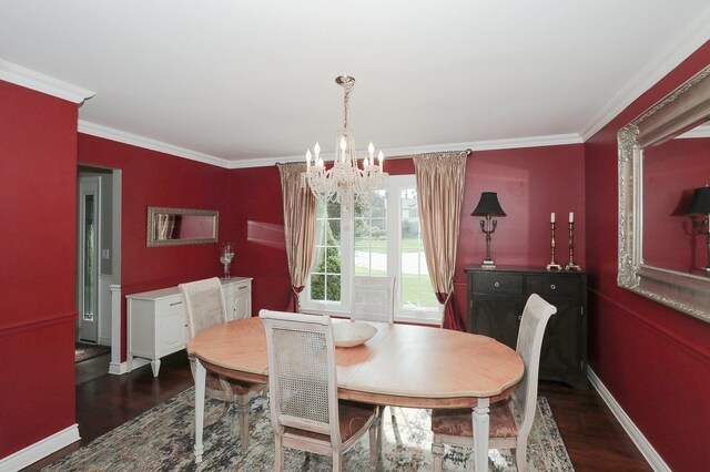 110 Tudor Dr, Barrington, IL 60010 - dining area with a chandelier, crown molding, and dark wood-style flooring
